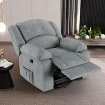 Poltrona do Papai Reclinável Sala de Cinema Madrid Glider Manual Giratória Massagem USB Linho Cinza G23 - Gran Belo