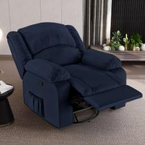 Poltrona do Papai Reclinável Sala de Cinema Madrid Glider Manual Giratória Massagem USB PU Azul G23