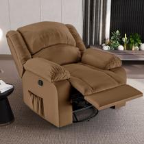 Poltrona do Papai Reclinável Sala de Cinema Madrid Glider Manual Giratória Massagem USB PU Caramelo G23