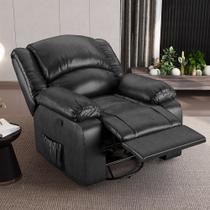 Poltrona do Papai Reclinável Sala de Cinema Madrid Glider Manual Giratória Massagem USB PU Preto Brilho G23 - Gran Belo