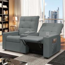 Poltrona do Papai Reclinável Sala de Cinema Movie 2 Lugares Manual Baú USB PU Cinza G23