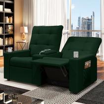 Poltrona do Papai Reclinável Sala de Cinema Movie 2 Lugares Manual Baú USB Veludo Verde Esmeralda G23
