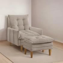 Poltrona do Papai Reclinável Super Conforto com Puff de Brinde Veludo Bege