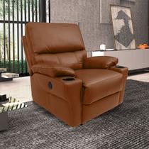 Poltrona do Papai Sala de Cinema Mia Reclinável Retrátil Power Elétrico Base Fixa Couro Conhaque Brilho G40 - Gran Belo