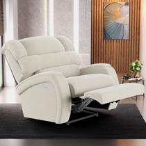 Poltrona do Papai Sala de Cinema Reclinável Kylie Elétrica Botão com Led Massagem USB Veludo Bege G23
