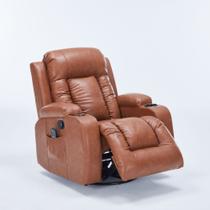 Poltrona do Papai Sala de Estar Austin Aquecimento Massagem Giratória Reclinável Manual PU Caramelo G94 - Gran Belo Poltrona do Papai Sala de Estar Austin Aquecimento Massagem Giratória Reclinável Manual PU Caramelo G94 - Gran Belo