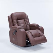 Poltrona do Papai Sala de Estar Austin Aquecimento Massagem Giratória Reclinável Manual PU Marrom Chocolate G94 - Gran Belo
