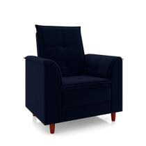Poltrona do Papai/Vovô/Mamãe Sala de Estar Kate Pés Palito Veludo Azul Marinho