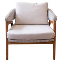Poltrona Dubia Estofada Tecido Cru e Jacquard Cinza Base Amendoa - 72253