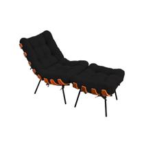 Poltrona e Puff Costela Base Metálica Fixa no Veludo - Belliv Decor