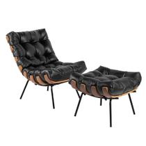 Poltrona e Puff Costela Couro Legítimo Base Industrial Preto M11 - D'Rossi Poltrona e Puff Costela Couro Legítimo Base Industrial Preto M11 - D'Rossi
