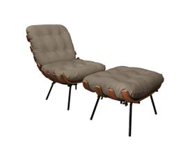 Poltrona e Puff de Couro Costela - Avelã - Mempra