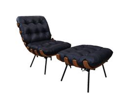 Poltrona e Puff de Couro Costela - Blue Bicolor - Mempra
