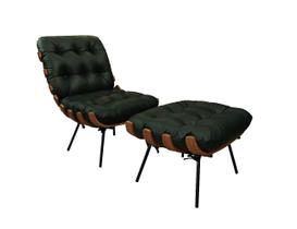 Poltrona e Puff de Couro Costela - Green Bicolor - Mempra