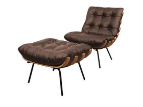 Poltrona e Puff de Couro Costela - Marrom - Mempra