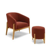 Poltrona e Puff Decorativo Base Madeira Stella Bouclê Terra D03 - D'Rossi Poltrona e Puff Decorativo Base Madeira Stella Bouclê Terra D03 - D'Rossi