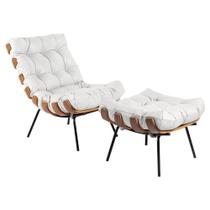 Poltrona e Puff Decorativos Sala de Estar Costela Couro Branco G34 - Gran Belo Poltrona e Puff Decorativos Sala de Estar Costela Couro Branco G34 - Gran Belo