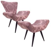 Poltrona e Puff Elegance Pé Palito 52 Rosa Retrô