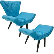 Poltrona e Puff Elegance Pé Palito Azul Turquesa Poltrona e Puff Elegance Pé Palito Azul Turquesa