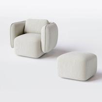 Poltrona e Puff Gana Giratória em Bouclé Núvem Bege - Home Mobily