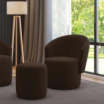 Poltrona E Puff Redondo Orgânico Para Sala Malu Suede Marrom M11 - D'rossi Poltrona E Puff Redondo Orgânico Para Sala Malu Suede Marrom M11 - D'rossi