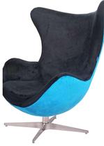 Poltrona Egg Arne Jacobsen Aluminio Relax Com Trava Bicolor Preto e Azul - ErgoDecor