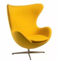 Poltrona Egg Arne Jacobsen Aluminio Relax Com Trava Suede Amarelo - 100% Nacional - ErgoDecor