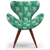 Poltrona Egg Floral Verde Cadeira Decorativa com Base Fixa