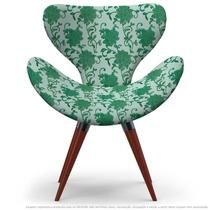 Poltrona Egg Verde Floral Cadeira Decorativa com Base Fixa