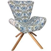 Poltrona Elegance Base Giratória Ferro e Madeira Jacquard Arabesco Azul