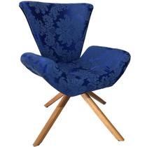 Poltrona Elegance Base Giratória Ferro e Madeira Jacquard Azul Royal