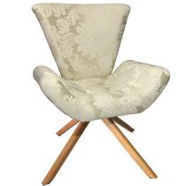 Poltrona Elegance Base Giratória Ferro e Madeira Jacquard Bege