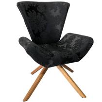 Poltrona Elegance Base Giratória Ferro e Madeira Jacquard Preto