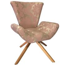 Poltrona Elegance Base Giratória Ferro e Madeira Jacquard Rosa com Dourado