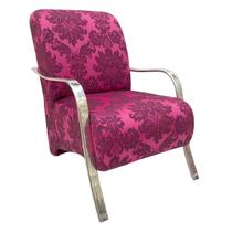 Poltrona Elis Braço Cromado Jacquard Pink com Preto