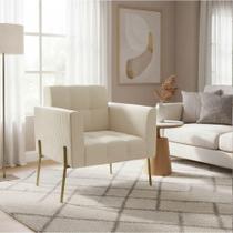 Poltrona Elisa Decorativa Veludo Cotelê Pé Dourado Off White D'Rossi Poltrona Elisa Decorativa Veludo Cotelê Pé Dourado Off White D'Rossi