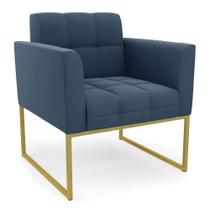 Poltrona Elisa Suede Azul Marinho Base Metálica Industrial Dourada - D'rossi