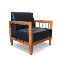 Poltrona Elisabeth Revestimento Sintético Preto e Madeira