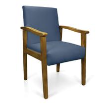 Poltrona Eloisa Suede Azul Marinho Base de Madeira Castanho