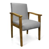 Poltrona Eloisa Suede Cinza Base de Madeira Castanho