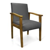 Poltrona Eloisa Suede Grafite Base de Madeira Castanho