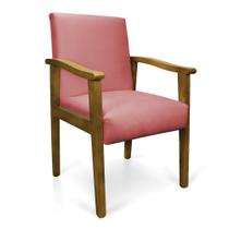 Poltrona Eloisa Suede Rosê Base de Madeira Castanho