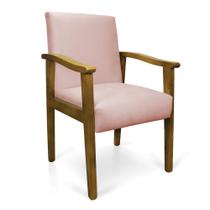 Poltrona Eloisa Veludo Rosê Base de Madeira Castanho