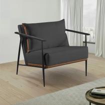 Poltrona em Estrutura de Metal, Estofada e Almofada Inclusa Ferco Preto Res_Atr_Linho_Preto Poltrona em Estrutura de Metal, Estofada e Almofada Inclusa Ferco Preto Res_Atr_Linho_Preto