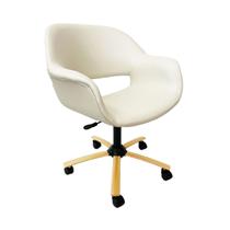 Poltrona Escritório Eduarda cor off white base dourada com regulagem de altura