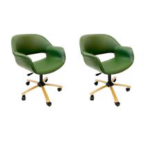 Poltrona Escritório Eduarda cor Verde Oliva base regulagem de altura cor Dourado Fosco Kit 2 peças
