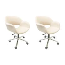 Poltrona Escritório Eduarda linho cru regulagem de altura Kit 2 peças