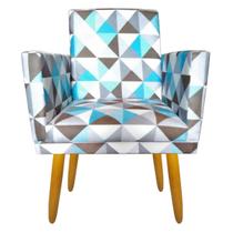 Poltrona Estampada Nina Triangulo Azul para Costura Rodapé - 2M Decor
