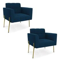 Poltrona Estar Pé Ferro Dourado Kit 2 Elisa Bouclê D03 Cor Azul Poltrona Estar Pé Ferro Dourado Kit 2 Elisa Bouclê D03 Cor Azul