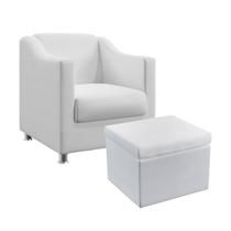 Poltrona Estofada Alya Com Puff Quasar Couro Branco Aradecor